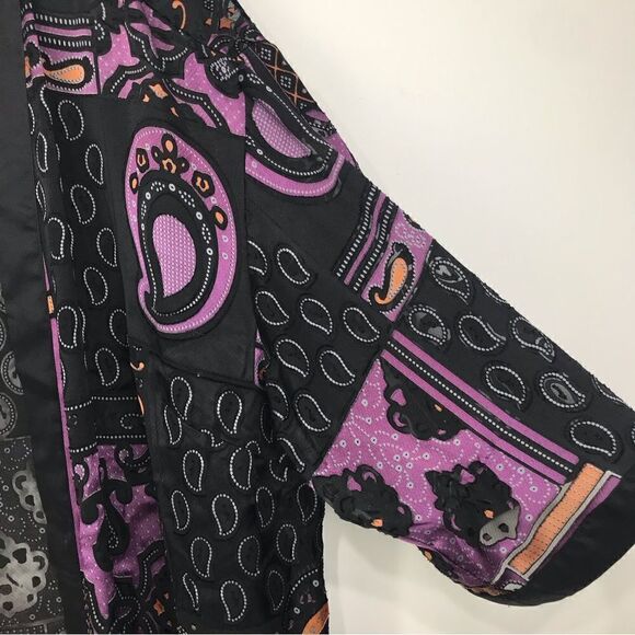 DEX Black Purple Paisley Pattern Semi Sheer Kimono Duster Tunic Cardigan - Picture 9 of 16